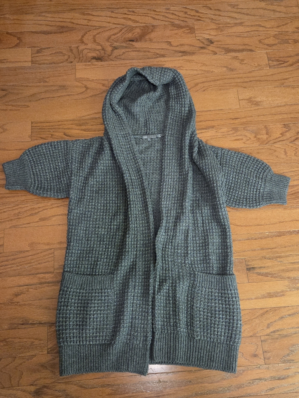 Vince Small Womens Oversized Waffle Knit Hooded Gray Cardigan With Pockets